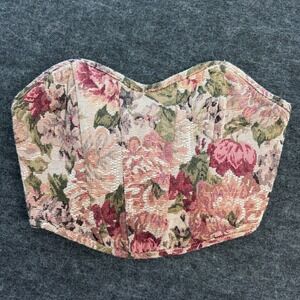 Altar'd State Floral Tapestry Bustier Crop Top in Pink and Green